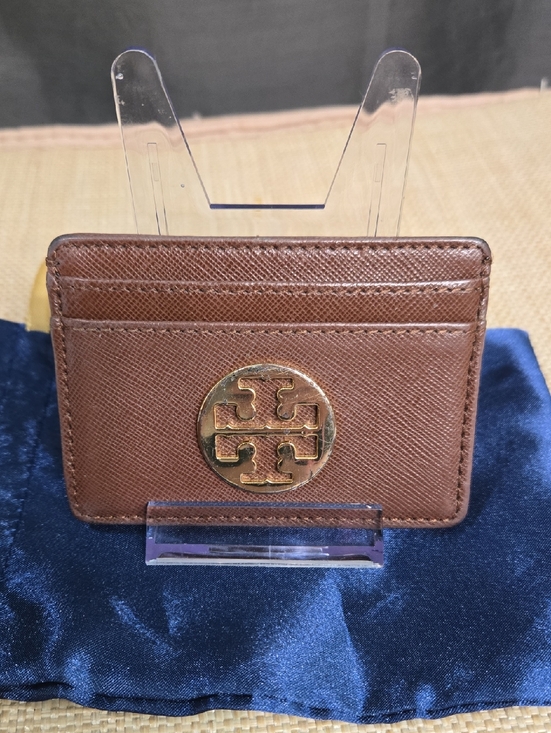 Tory Burch Accessories - Tory Burch Brown Saffiano Card Holder with Gold Double-T Emblem